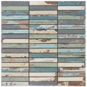 0.7"X4" Wood Rectangles Mix Beige Blue Ceramic Mosaic | Gemini Tile and Marble