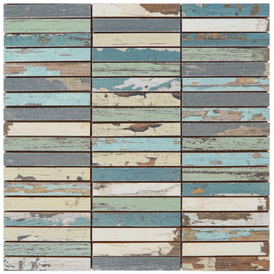 0.7×4 Wood Rectangles Mix Beige Blue Ceramic Mosaic