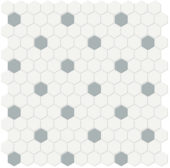 1" White w/ Cloud Blue Matte Hex Mosaic | Gemini Tile and Marble