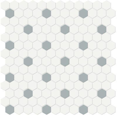 1″ White w/ Cloud Blue Matte Hex Mosaic