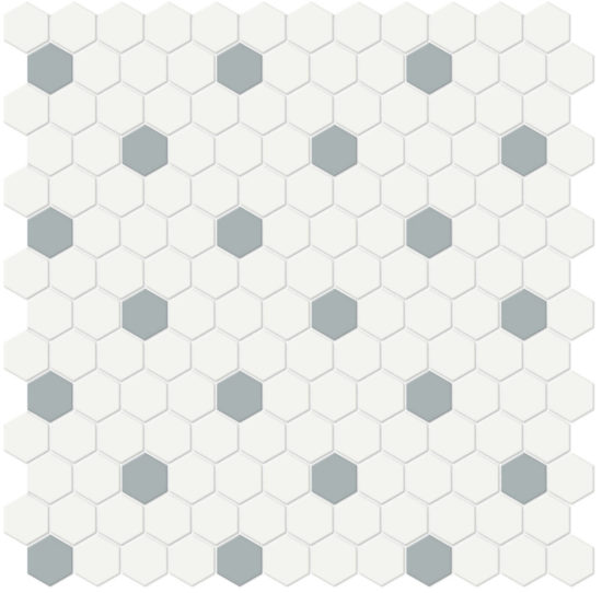 1″ White w/ Cloud Blue Matte Hex Mosaic