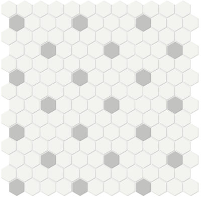 1″ White w/ Loft Grey Matte Hex Mosaic