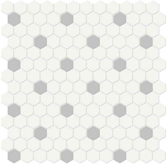 1″ White w/ Loft Grey Matte Hex Mosaic