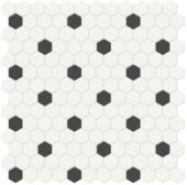 1" White w/ Retro Black Matte Hex Mosaic | Gemini Tile and Marble