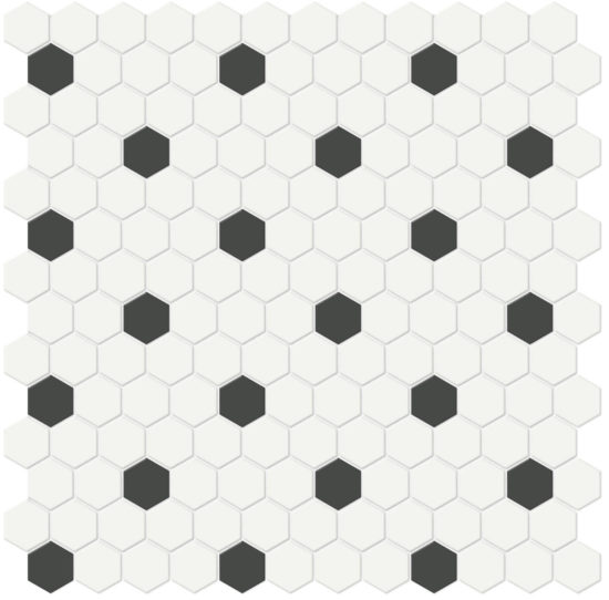 1″ White w/ Retro Black Matte Hex Mosaic