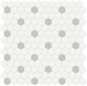 1" White w/ Soft Sage Matte Hex Mosaic | Gemini Tile and Marble