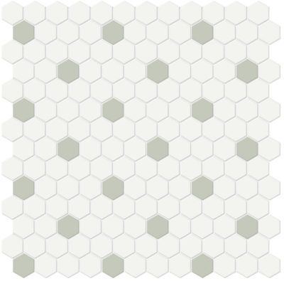 1″ White w/ Soft Sage Matte Hex Mosaic