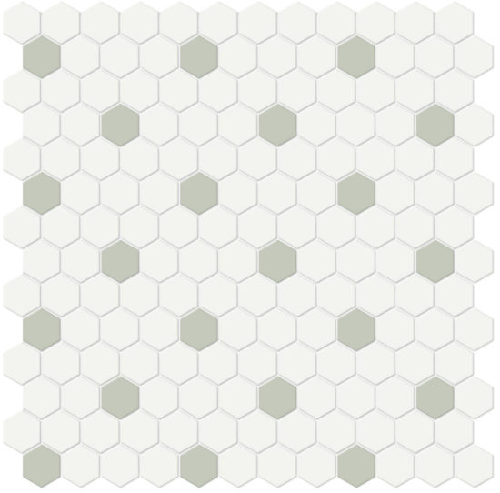 1″ White w/ Soft Sage Matte Hex Mosaic