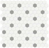 1" White w/ Taupe Matte Hex Mosaic | Gemini Tile and Marble