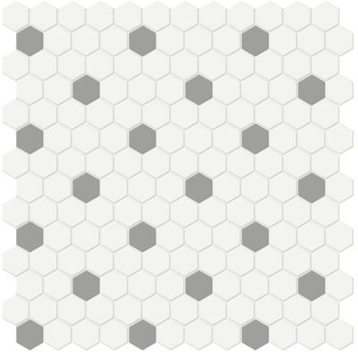 1″ White w/ Taupe Matte Hex Mosaic