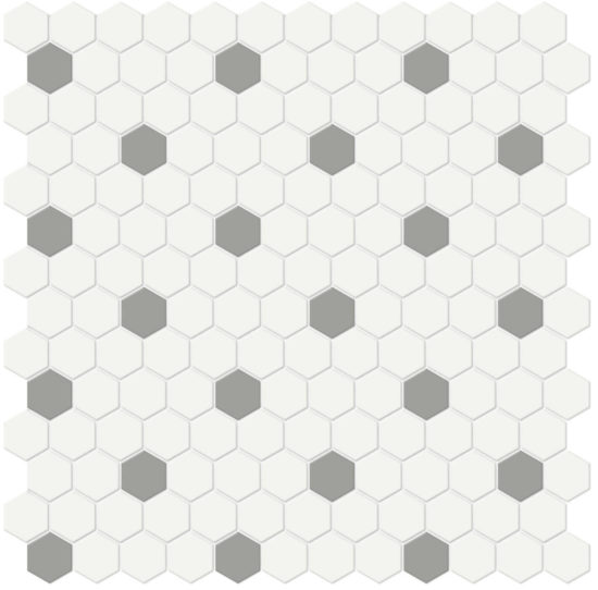 1″ White w/ Taupe Matte Hex Mosaic