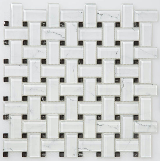 12X12 White With Black Dot Basketweave | Gemini Tile and Marble