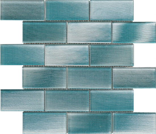 2″X4″ Linear Aqua Glass Brick Pattern Mosaic