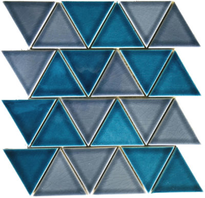 3″ Triangular Glazed Ceramic Grey Blue Mosaic