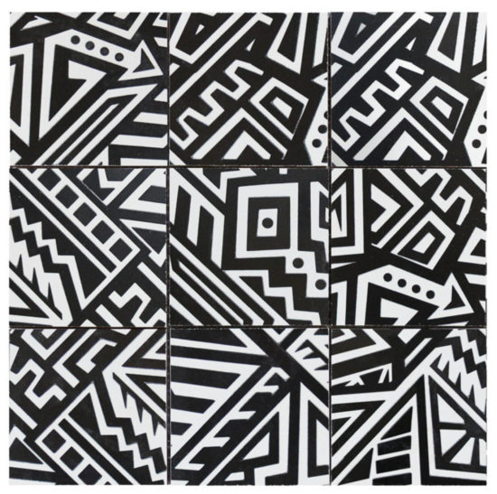 4″X4″ Aztec Native Series Black & White Glazed Ceramic Mosaic