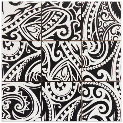 4″X4″ Maori Native Series Black & White Glazed Ceramic Mosaic