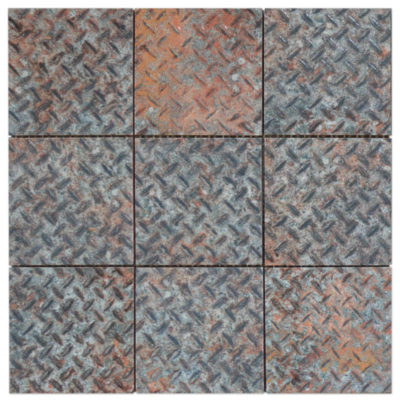 4″X4″ Rust Industrial Relief Pattern Glazed Ceramic Mosaic