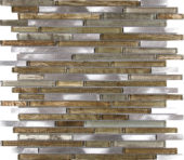 Baguette Beige Grey Mix Mosaic Glass Metal Interlocking Mosaic | Gemini Tile and Marble