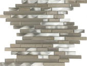 Beige Marble Glass Brushed Metal Baguette Interlocking Mosaic | Gemini Tile and Marble