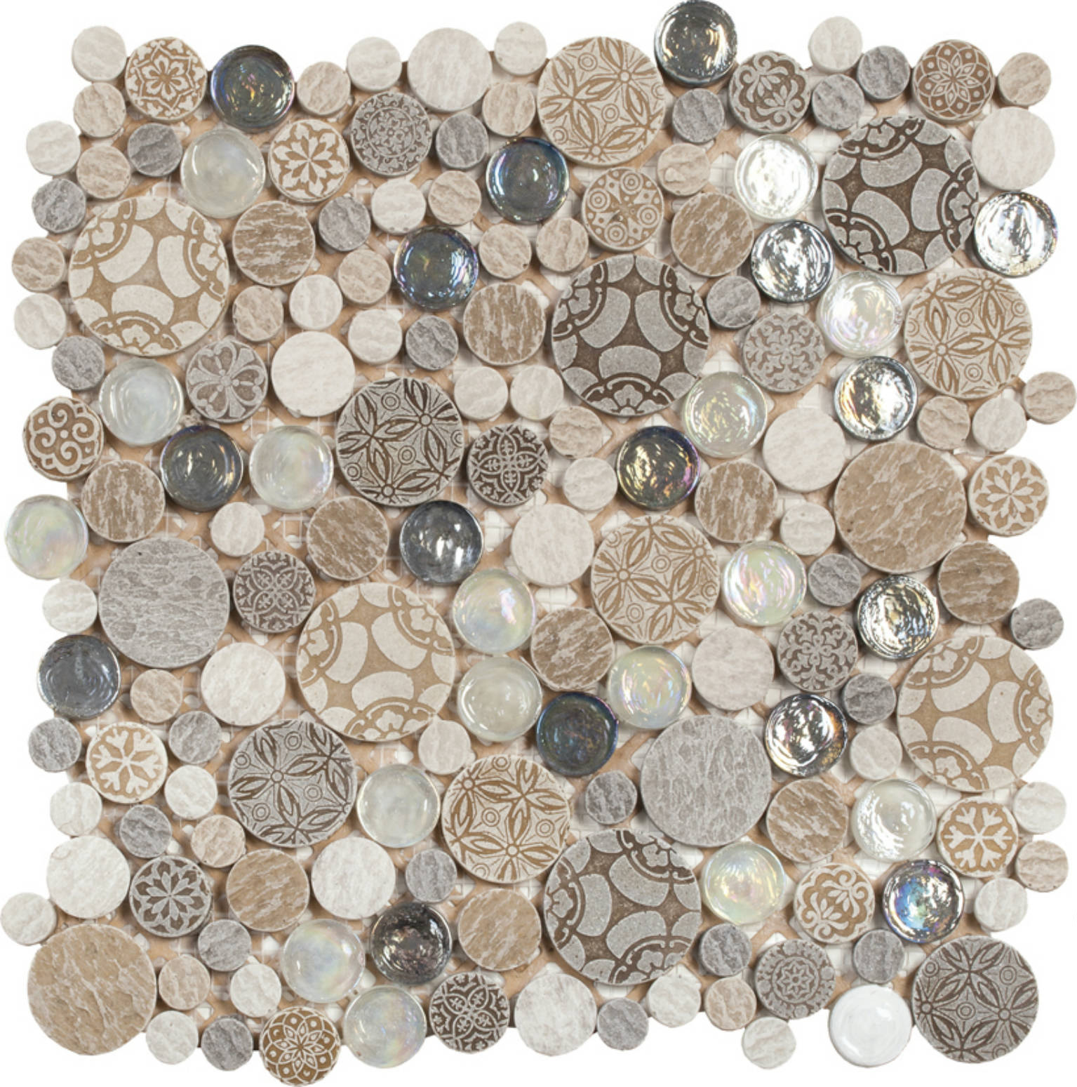 Beige Penny Round Décor/Glass Stone Interrlocking Mosaic | Gemini Tile and Marble