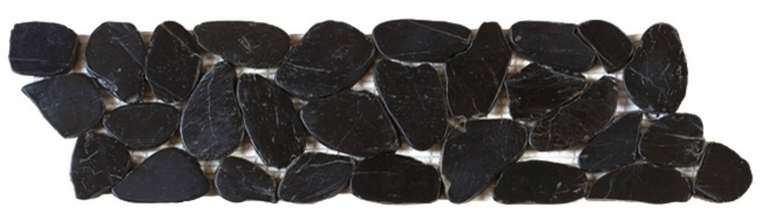 Black Sliced Polished Pebble Interlocking Border | Gemini Tile and Marble