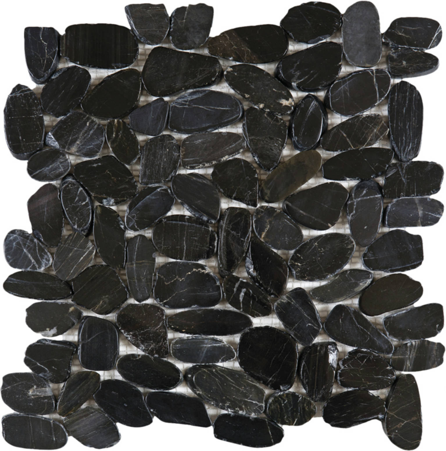 Black Sliced Polished Pebble Interlocking Mosaic | Gemini Tile and Marble