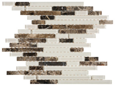 Brown Marble Beige Glass Baguette Interlocking Mosaic