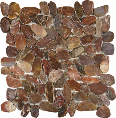 Brown Sliced Polished Pebble Interlocking Mosaic