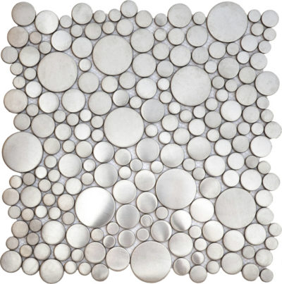 Brushed Silver Penny Rounds Inox Metal Interlocking Mosaic