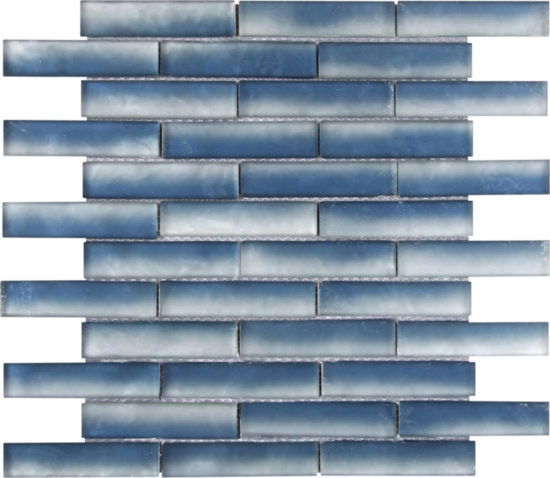 Glass Baguette Blue Mix Matte Interlocking Mosaic