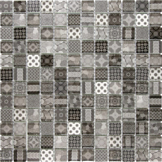 Glass Classic Décor Grey Black Glossy Mosaic