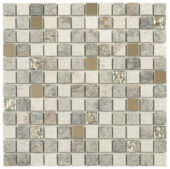 Grey Beige Glass Quartzite And Metal Décor 7/8"X7/8" Mosaic | Gemini Tile and Marble