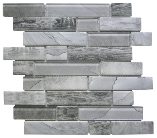 Grey Glass Rectangle/Dark Grey Recycled Glass Interlocking Mosaic