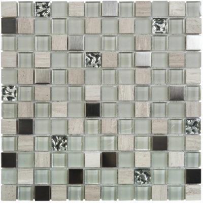 Grey Mix Marble Glass Metal 7/8″X7/8″ Mosaic