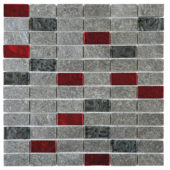 Grey Natural Quartzite Red Glass Mosaic 1"X2" | Gemini Tile and Marble