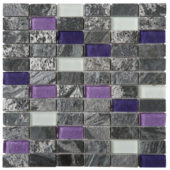 Grey Polished Quartzite Purple & White Glass Mosaic 1"X2" | Gemini Tile and Marble