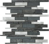 Grey/Black Stone Aluminum Mix Baguette Interlocking Mosaic | Gemini Tile and Marble