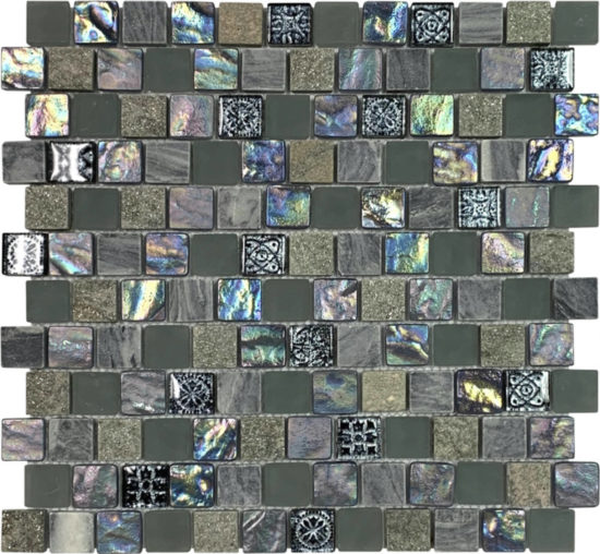 Grey/Green/Beige Mix Stone Glass 1″X1″ Mosaic