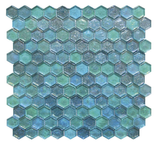 Hexagon Mix Blue Glass Mosaic