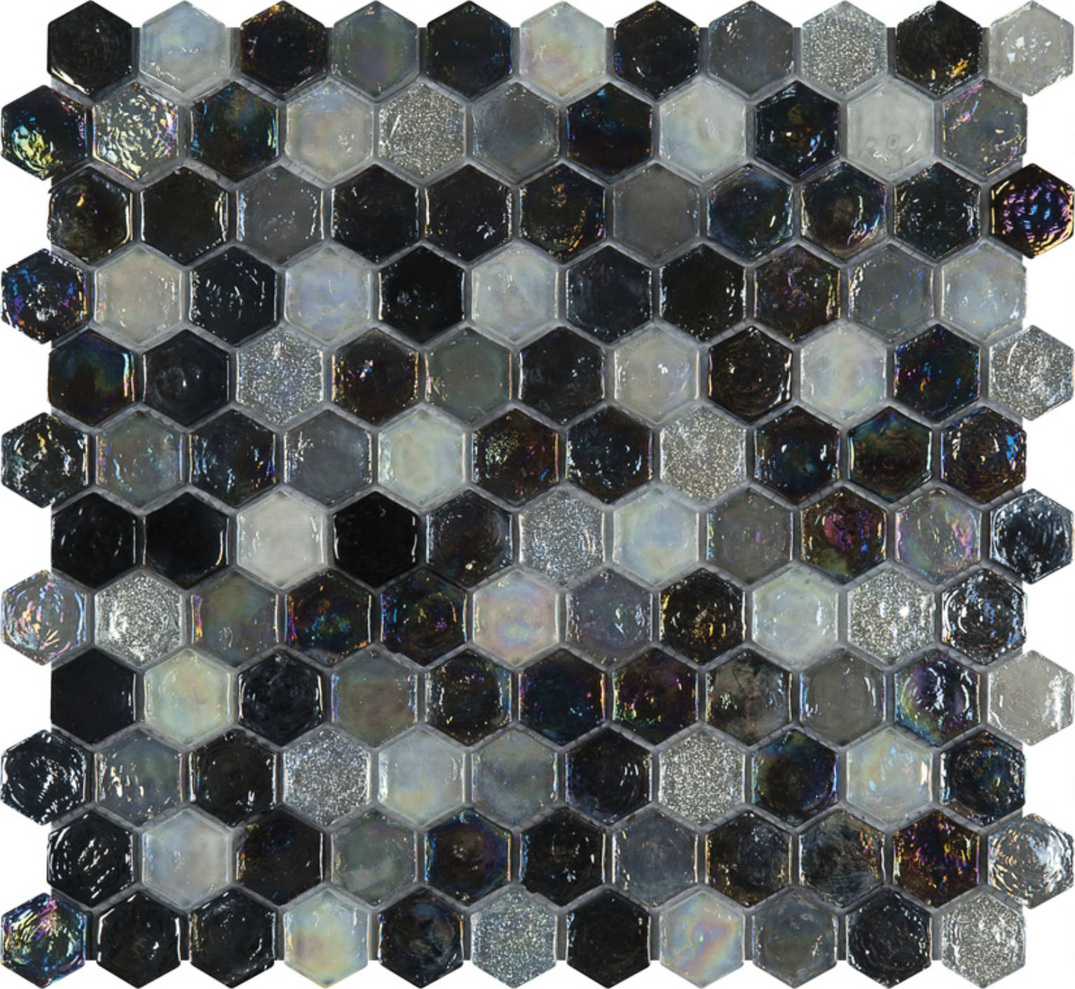 Hexagon Mix Grey Glass Interlocking Mosaic | Gemini Tile and Marble