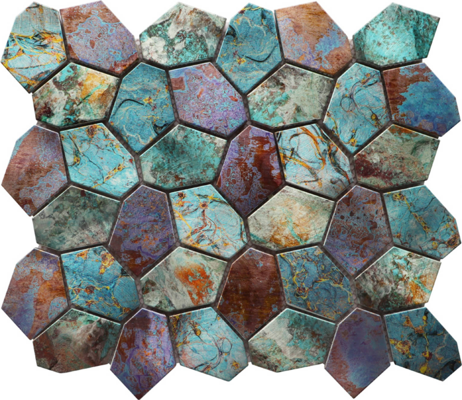 Hexagon Mix Metallic Green Rust Mosaic | Gemini Tile and Marble