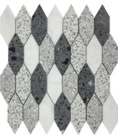 Long Hexagon Terrazzo Marble White Grey Black Mix Mosaic | Gemini Tile and Marble