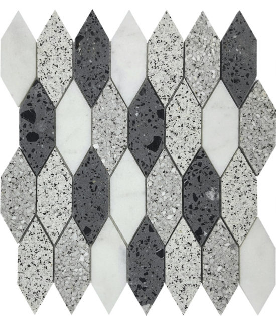 Long Hexagon Terrazzo Marble White Grey Black Mix Mosaic