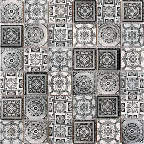 Matte & Shiny Glass Patchwork Pattern 2″X2″ White Grey Mosaic