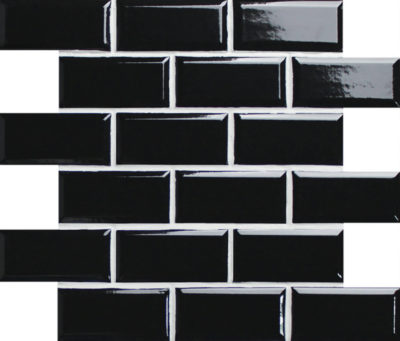 Mini Subway Black Glazed Porcelain Interlocking Mosaic 2″X4″