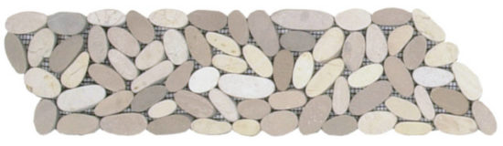 Mix White/Beige Sliced Matte Pebble Interlocking Border