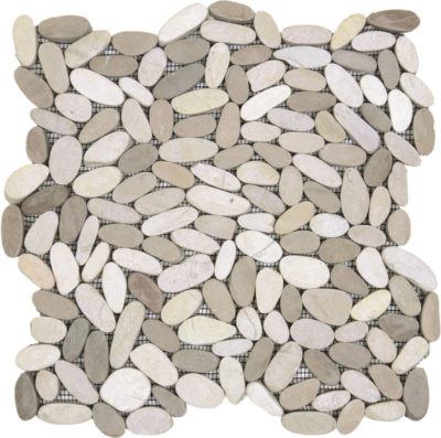 Mix White/Beige Sliced Matte Pebble Interlocking Mosaic