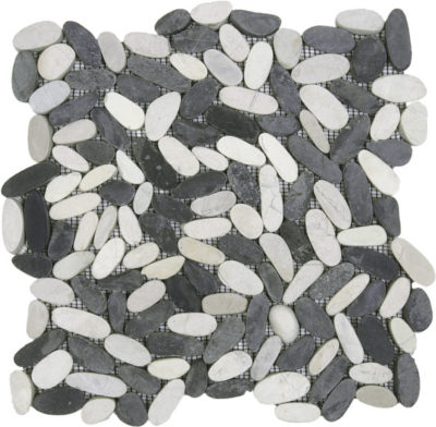 Mix White/Black Sliced Matte Pebble Interlocking Mosaic