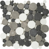 Mix White/Black/Grey Reconstituted Round Interlocking Mosaic | Gemini Tile and Marble