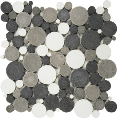 Mix White/Black/Grey Reconstituted Round Interlocking Mosaic